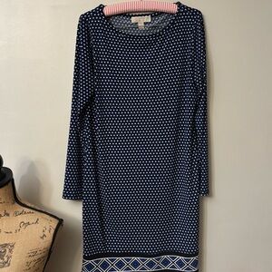Michael Kors Navy Geometric Long Sleeve Dress